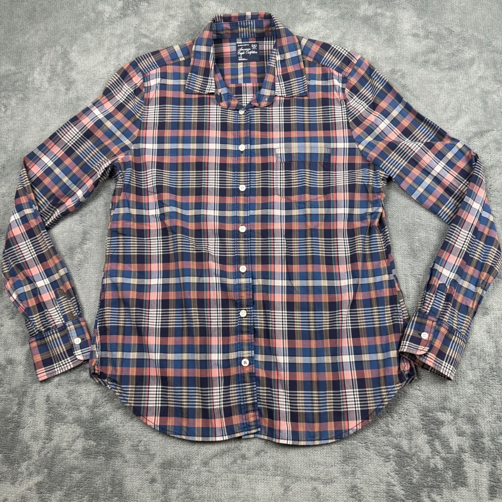 American Eagle Outfitters Men L Plaid Button Down Shirt Classic Prep Fit Blue